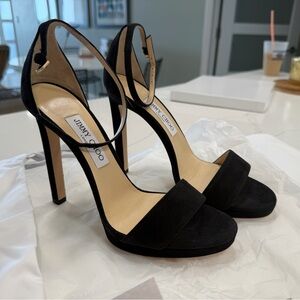 Jimmy Choo Black Suede Open-Toe Stiletto Sandals